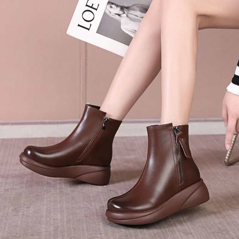 [100% cuero auténtico]Botas cortas mujer